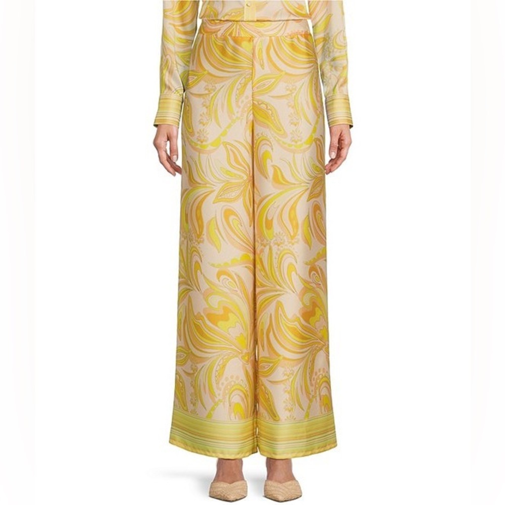 NWT Antonio Melani Persephone Sunshine Paisley Satin Wide-Leg Palazzo Pants Sz10